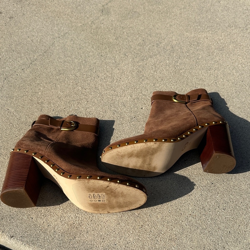 Michael Kors Brown Suede Ankle Boots with Gold Accents - Picture 4 of 6